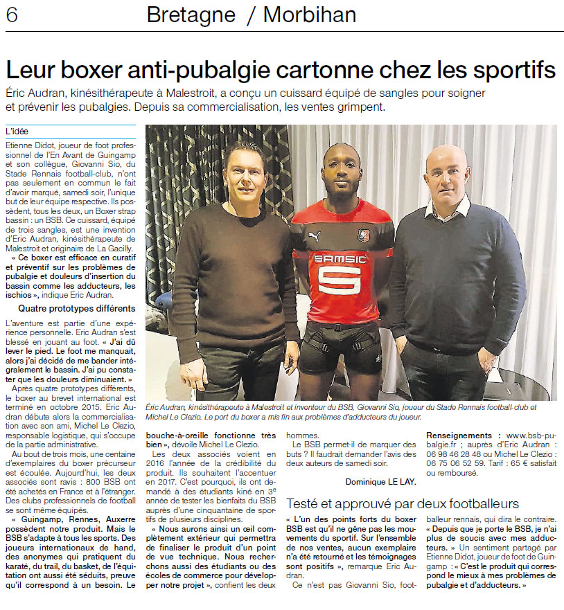article de presse Ouest France Giovanni SIO short Boxer Strap Bassin